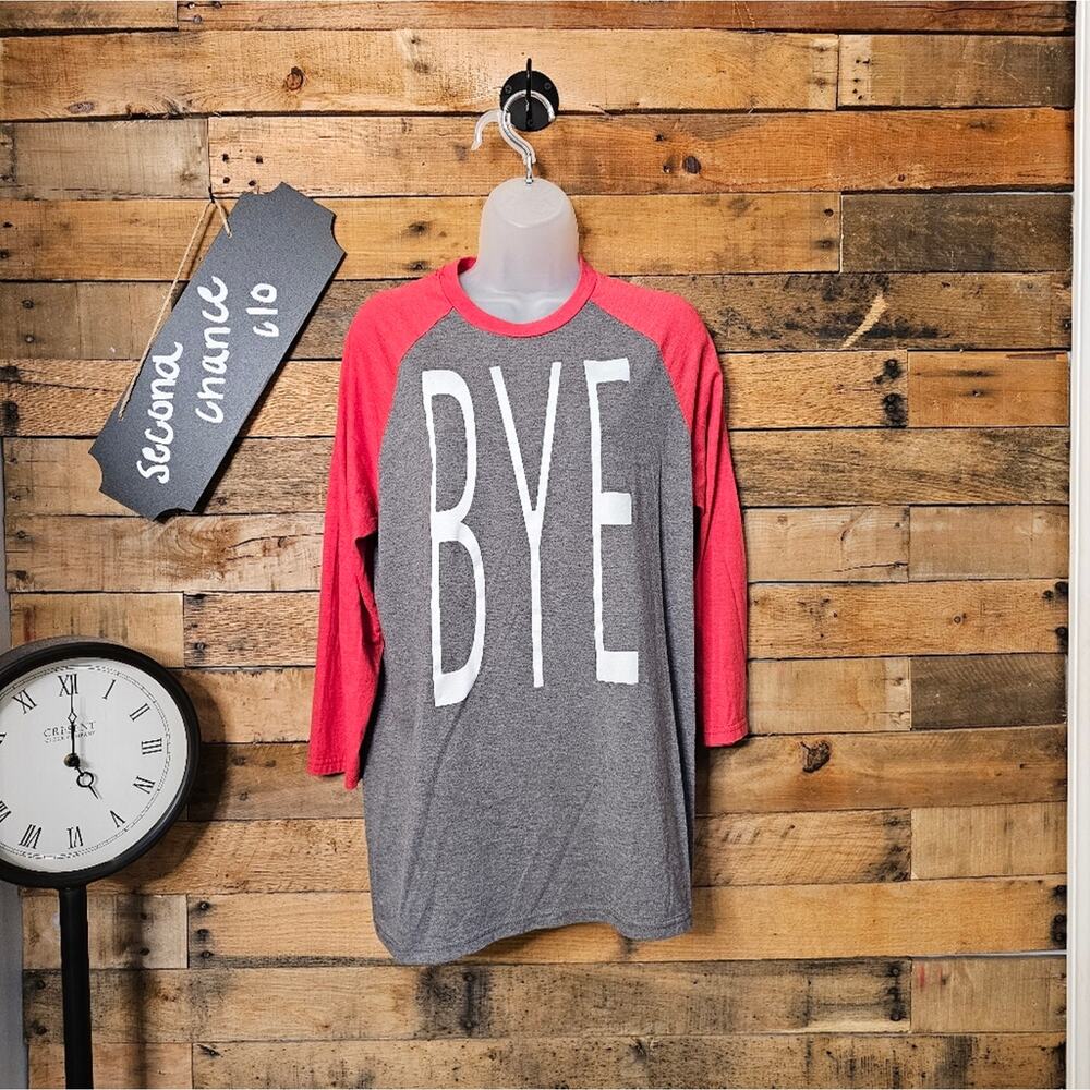 SALE-District made women's baseball tee "bye" gray and red size M